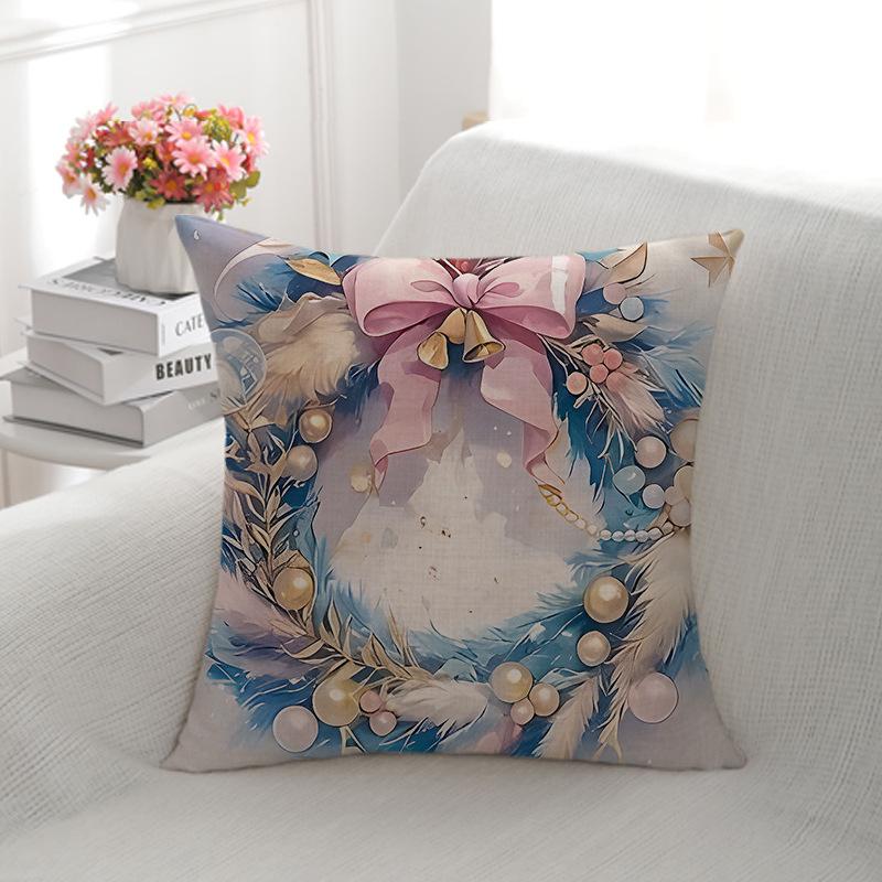 Christmas Pillow Cover Linen Double-sided Printed Snowman Decoration Sofa Pillow Cover Home Cushion Cover