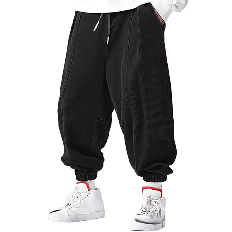 Men's Sports Jogging Corduroy Solid-color Tapered-leg Casual Pants with A Drawstring Elastic Waistband Men Cargo Pants