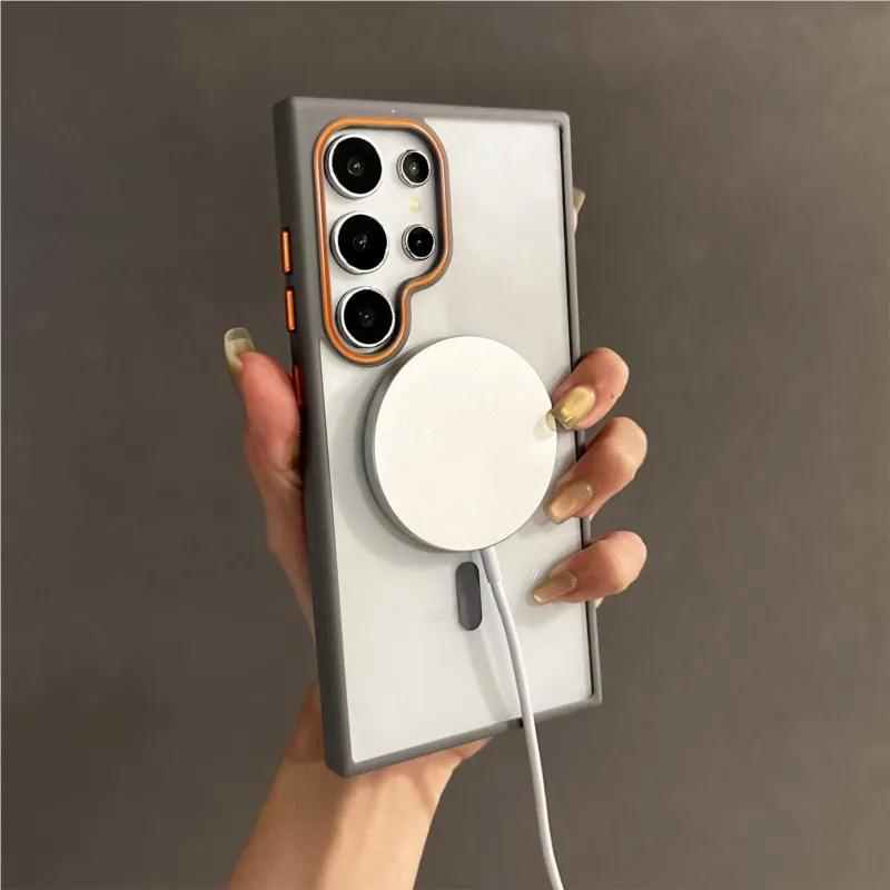 Luxury Transparent Shockproof Bumper For Magsafe Case for Samsung Galaxy S25 S24 Plus S23 Ultra Magnetic Armor Hit Color Cover