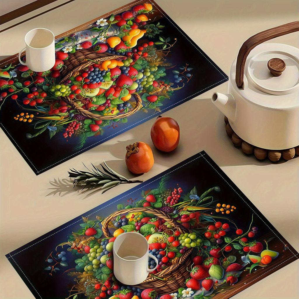 A set of 4 creative fruit element printed placemats that make your dining kitchen more beautiful, perfect for coffee tables, dining tables, and home