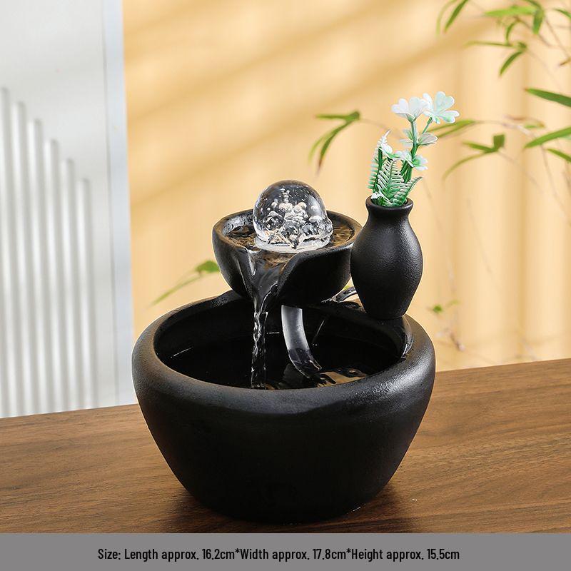 Ceramic Desktop Fish Tank with Automatic Water Circulator and Lucky Cat Ornament