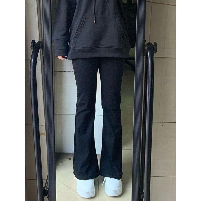 

Стильные черные джинсы клеш из флиса для женщин - Большой размер, Приталенный крой 4XL