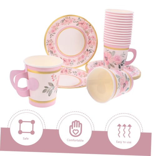 1 Set Paper Teacup Set, Party Tableware, Printed Flower Plates, Paper Birthday Plates, Disposable Teacups and Saucers, Floral Paper Plates, Tea Party