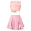 Girls Cheerleading Dance Set Patchwork Crop Top V Neck Letter Print with Elastic Waist Skirt