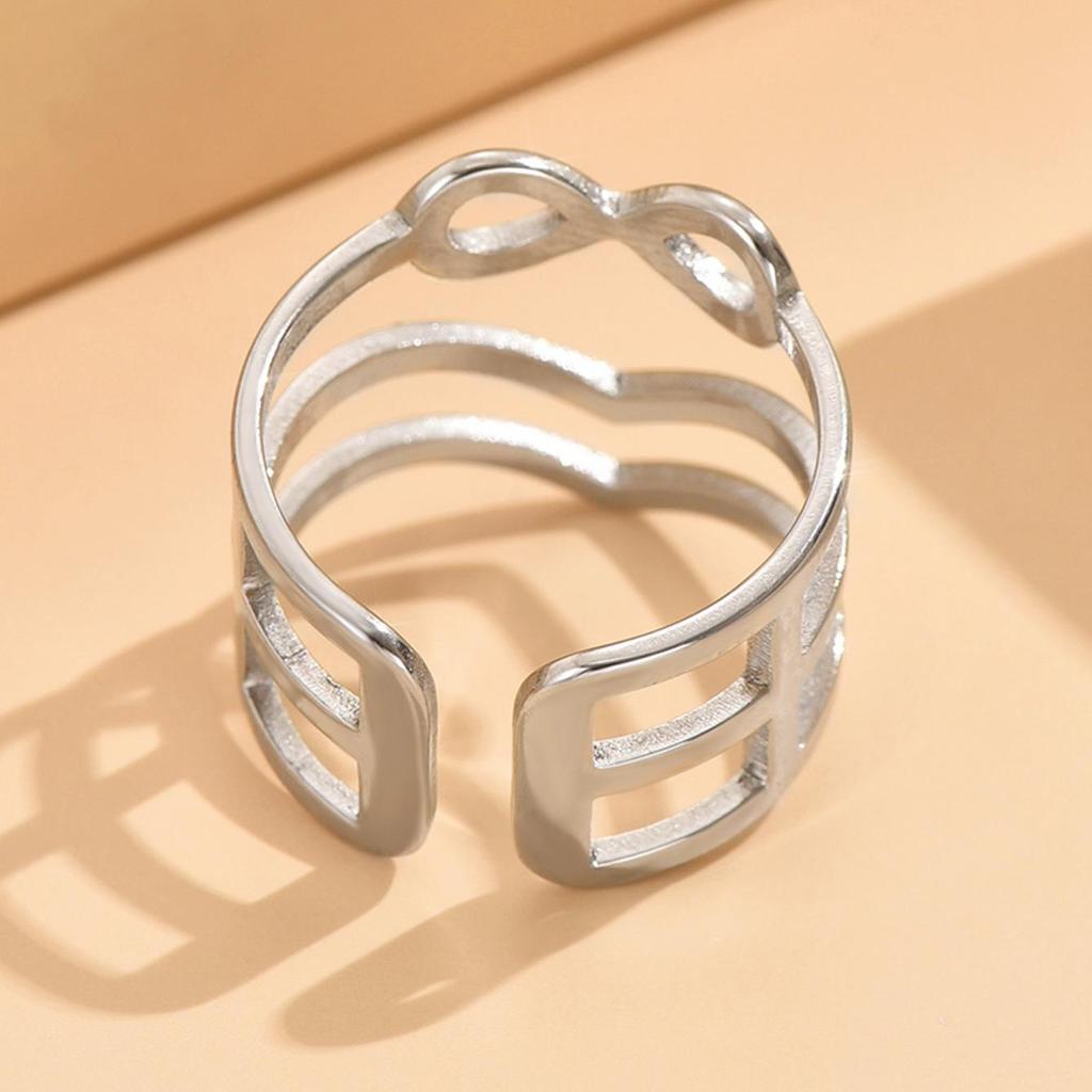 European Elegant Hollow Butterfly Knot Stainless Steel Open Ring - Adjustable Light Luxury Court Style