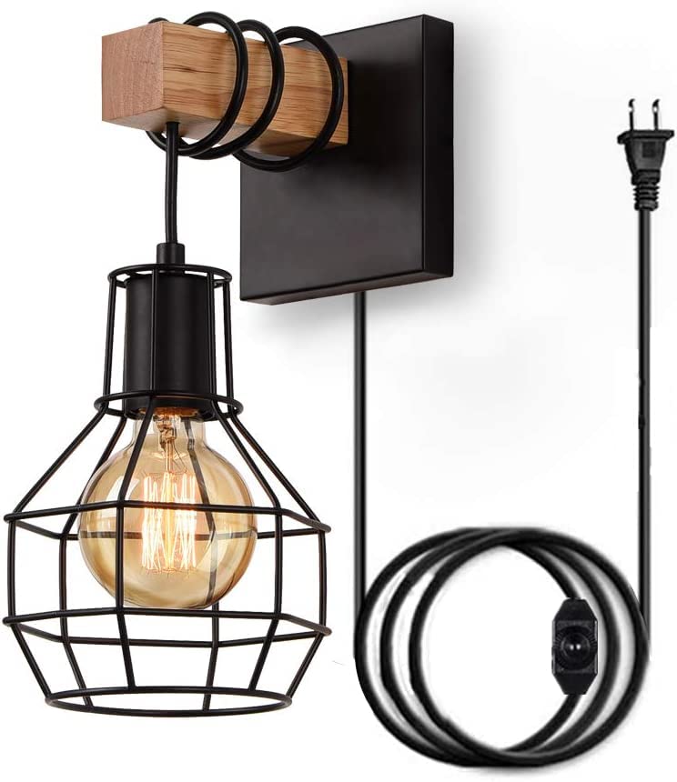 

Lightess Bracket Light, Outlet-Type Wall Light, Nordic Retro Wall-Mounted Lighting, Dimmable, Cage Clamp, Vintage Style, No Installation Required,