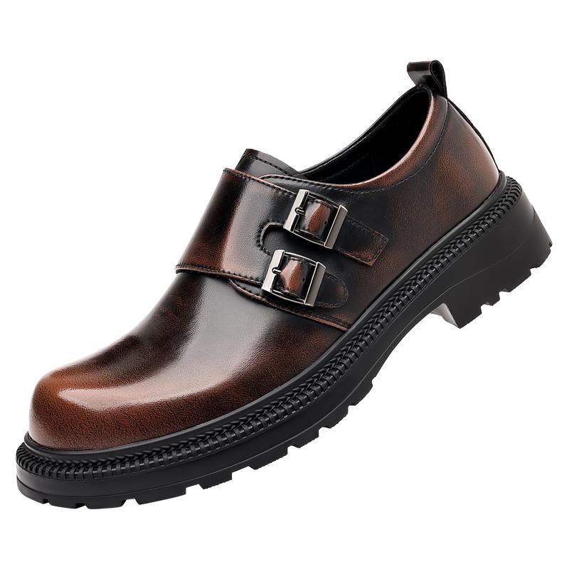Metal Buckle Thick-Soled Genuine Leather Shoes for Men Business Formal Casual Cowhide Leather Increased Height British Shoes