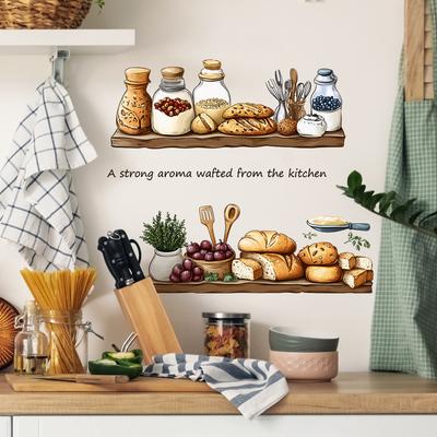 Gemaltes Essen Brot Obst Küche Restaurant Zuhause Hintergrund Verschönerung Dekoration Wandaufkleber