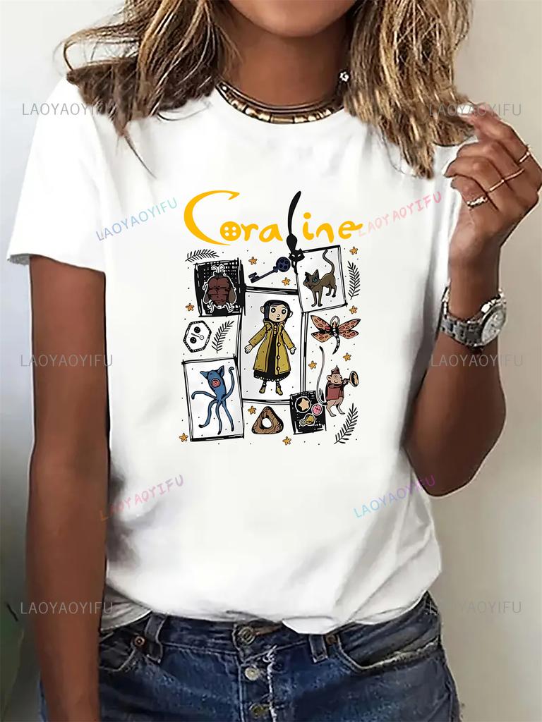 Caroline Bedrucktes T-Shirt Oberteile Damenmode Cartoon Grafik T-Shirt Lässig Rundhals Kurzarm Neuheit Trendige Kleidung