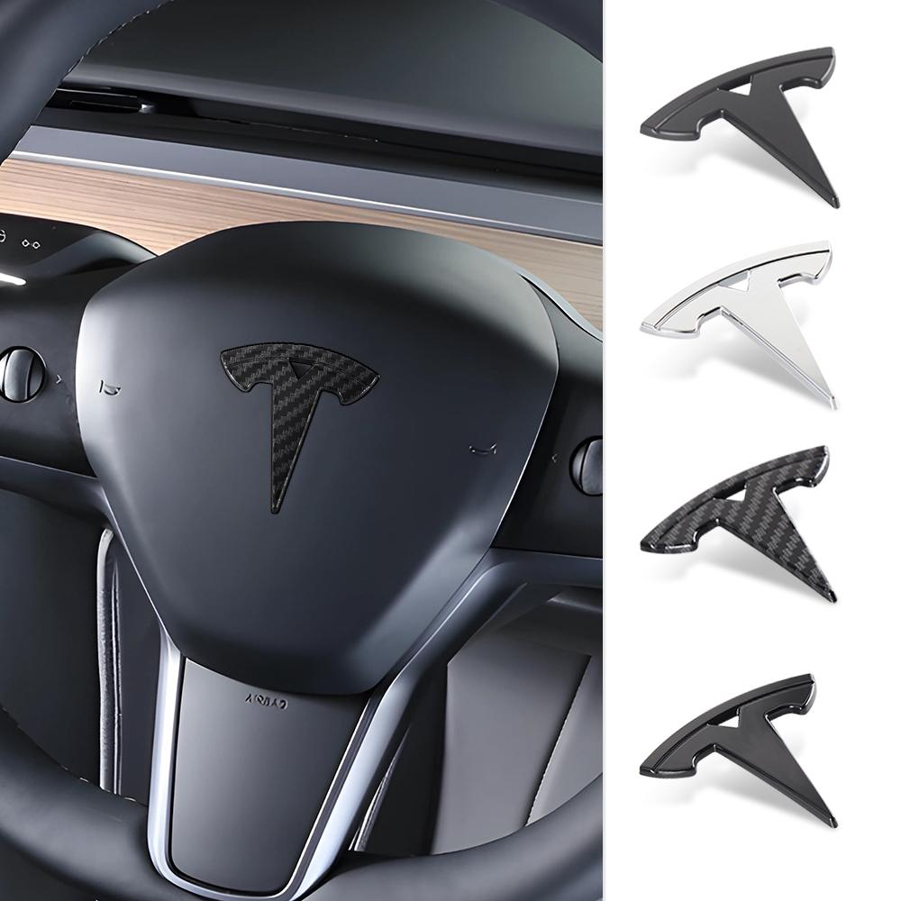 1PCS Car Steering Wheel Replacement Accessories Auto Decoration Logo Cover For Tesla Model 3 Model S X Model Y 2020 2021 2022