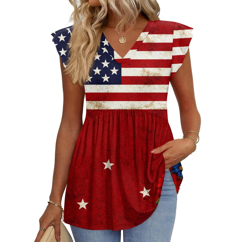 Womens Tops Fashionable V-neck Ruffled Sleeve Short-sleeved T-shirt Business Blouses