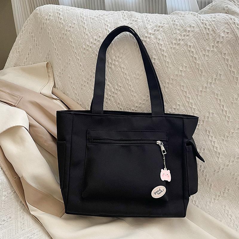 Lazy wind solid color canvas bag small fresh student bag commuter large capacity portable shoulder tote bag women