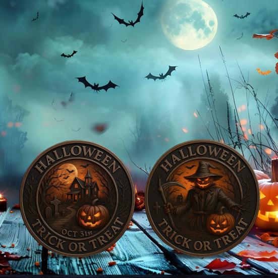 Halloween Challenge Coin Scarecrow Pumpkin Reaper Edition Metal Coin Trick (Skull Side)