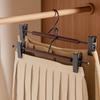 6 Pieces Adjustable Wood Pants Hangers Windproof Space Saving Trouser Hangers with Clips Anti-slip Pants Clips Skirt