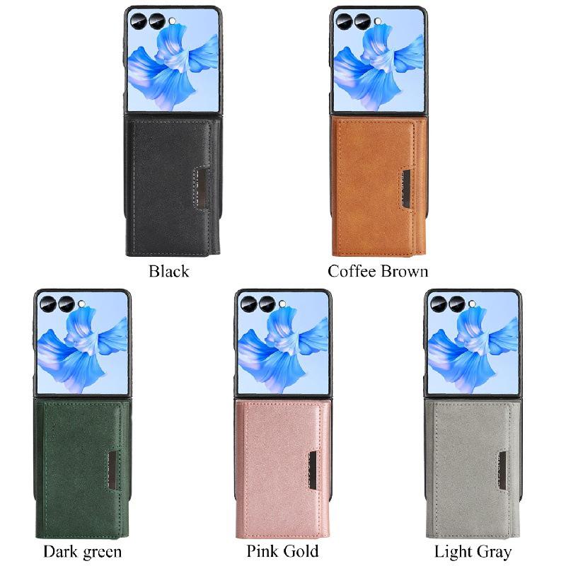 Samsung Z Flip7 Wireless Charging Phone Case with Magnetic Tri-fold Card Holder, Leather Sticker, Velvet Inner, 6-Level Protection.