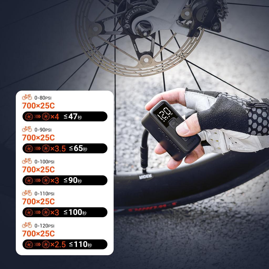 COOSPO X1 Elektrická cyklistická pumpa 120PSI Silniční kolo Elektrická