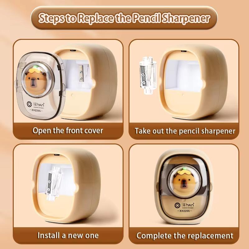 Kawaii Electric Pencil Sharpener Automatic Cute Capybara School Supplies Stationery Students Creative Durable Back To Schooltool