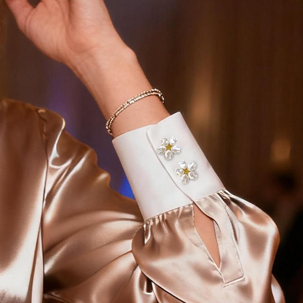 1Pcs Fashion Alloy Pearl Button Covers Shirt Sleeve Cufflinks Flower Collar Clips Decorative Elegant Accessories
