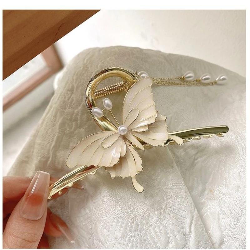 1 Pcs Elegant Tassel Butterfly Pearl Grab Clip Flower Women's Fashion Sweet Metal Headwear High-end Jewelry Accessories
