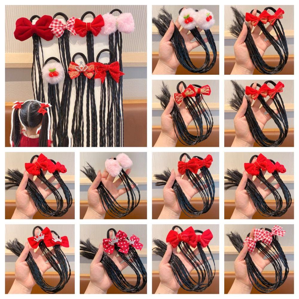 1/2pcs Cute Headwear Girls New Year Headdress Rubber Bands Children's Bow Wig Birthday Gifts
