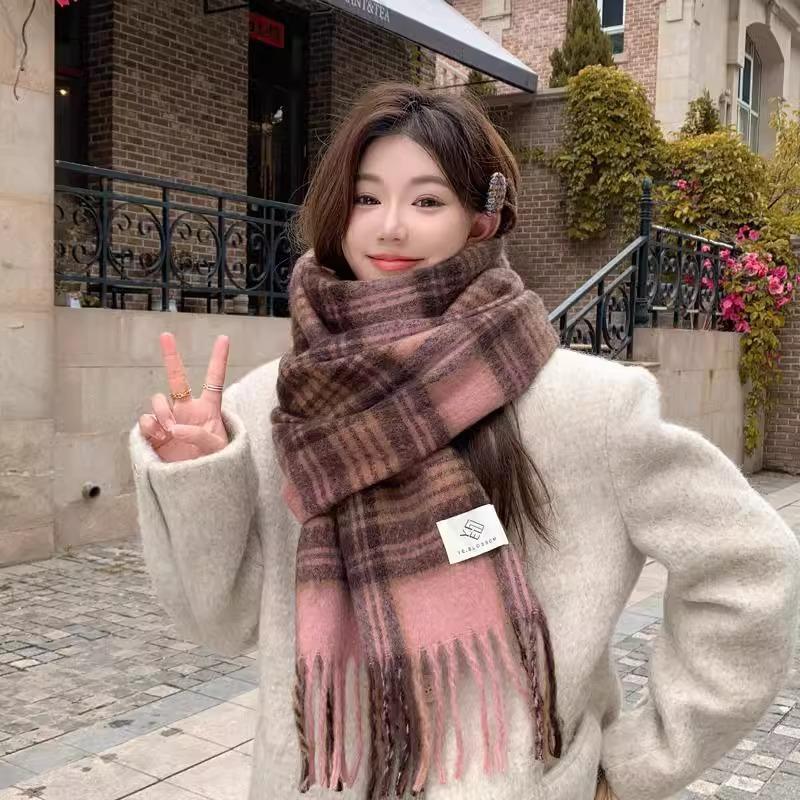 North thickened warm scarf soft waxy couple shawl winter high sense solid color versatile fringed scarf women