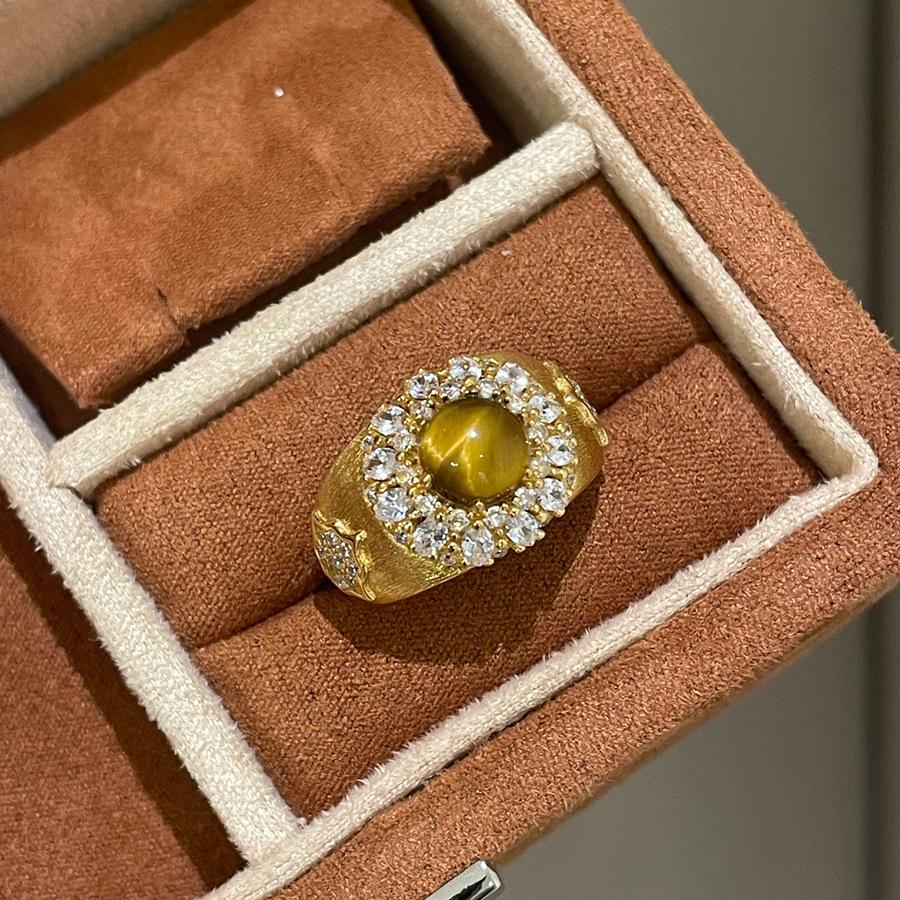 Old Money Style Three-Dimensional Meat Dudu Satin Gold Pumpkin Ring French Retro Premium Handmade Brushed High Carbon Diamond Women'S Ring