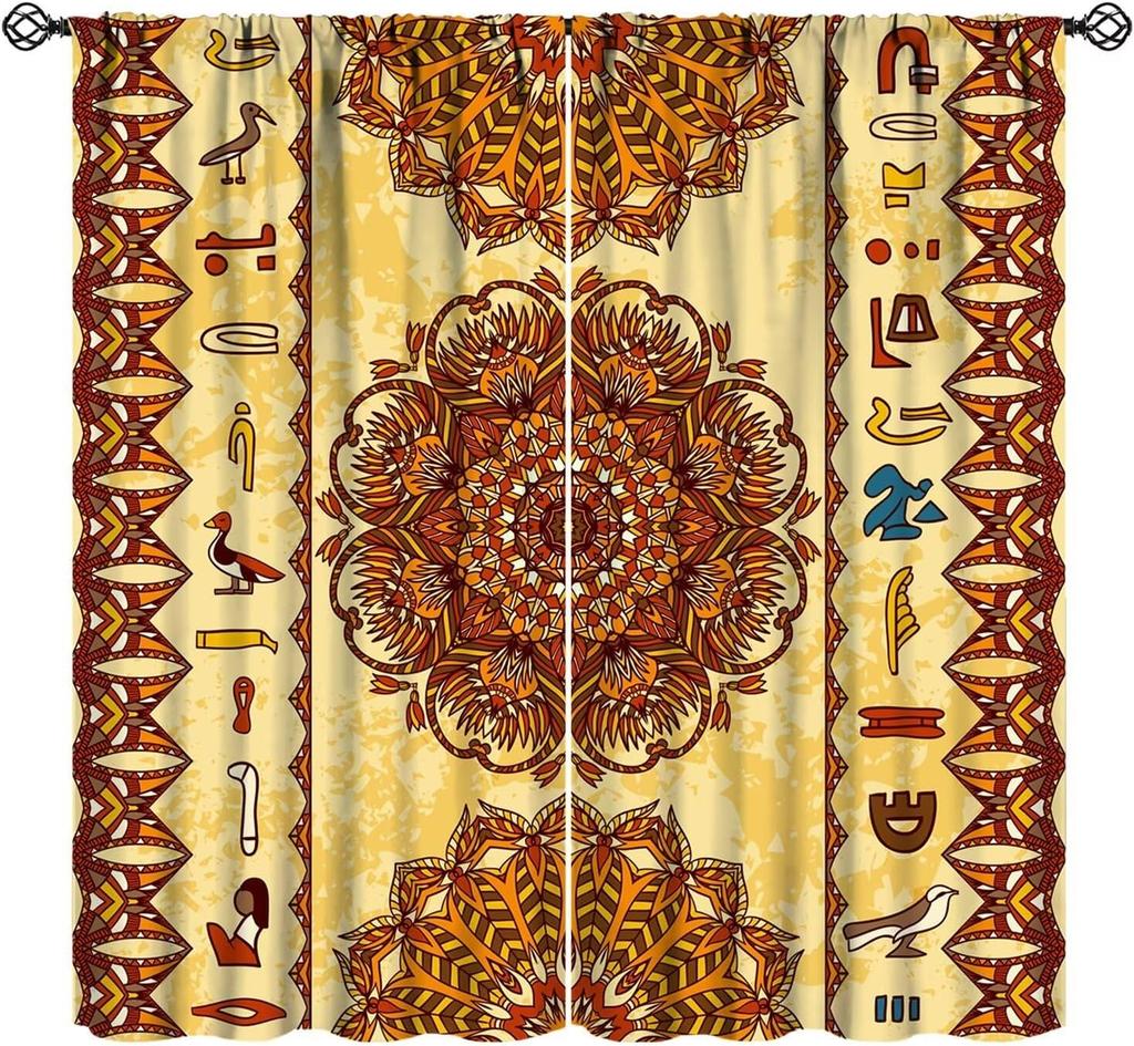 Ancient Egyptian Curtains Eye Horus Golden Hieroglyphs Print Window Treatments Living Curtain Vintage Made Of Polyester Washable