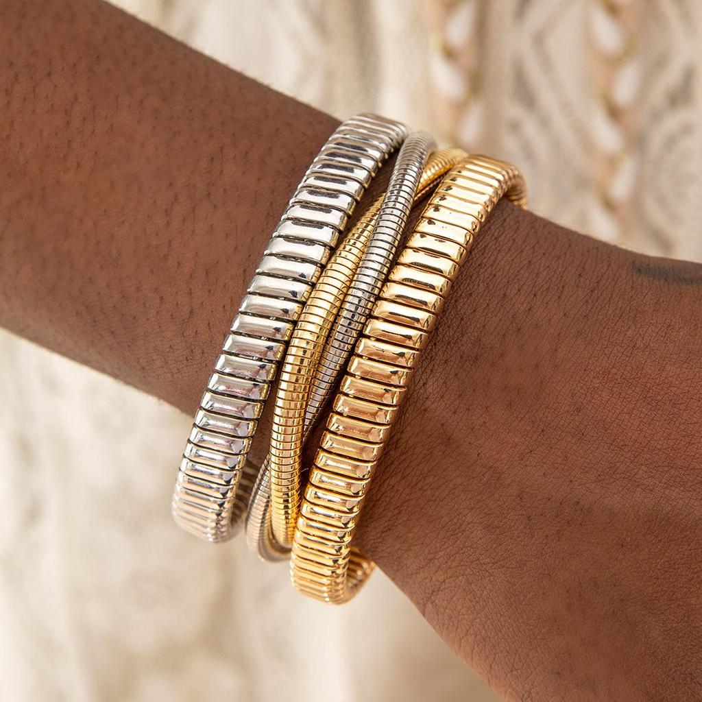 New Fashion Niche Metal Elastic Multi-Layer Open Bracelet for Women's Jewelry, Hip-Hop Punk Style Exaggerated Bracelet