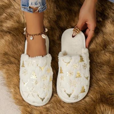 Chaussures de Noël en peluche à bout ouvert et à bout ouvert, pantoufles chaudes et moelleuses pour l'intérieur