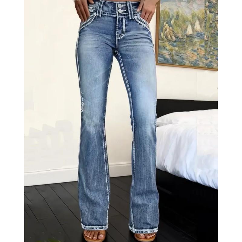 2026 Womens High-Stretch Washed Embroidered Flared
