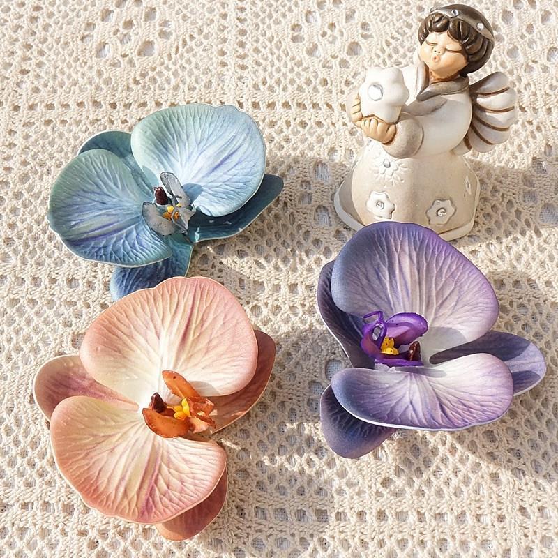 3D Print Big Butterfly Orchid Head Silicone Cotton Artificial Flower Wedding Souvenir Party Gift Box Decor Headdress Flower