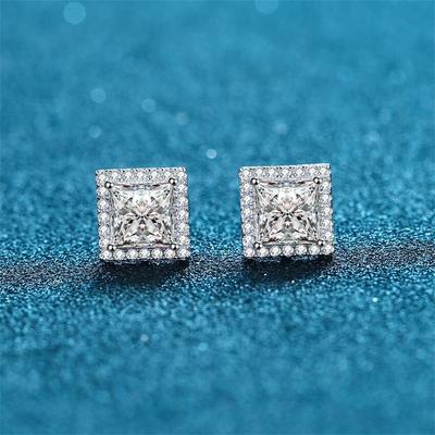 100 % S925 Sterlingsilber Luxus Damen Quadratisch 2 ct 4 ct Eingesetzte Moissanit-Ohrringe Mode Vintage-Schmuck