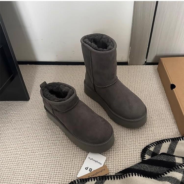 Yueyu gray versatile thick-soled snow boots women's sheepskin and fur integrated 2025 winter velvet thickened short tube snow cotton