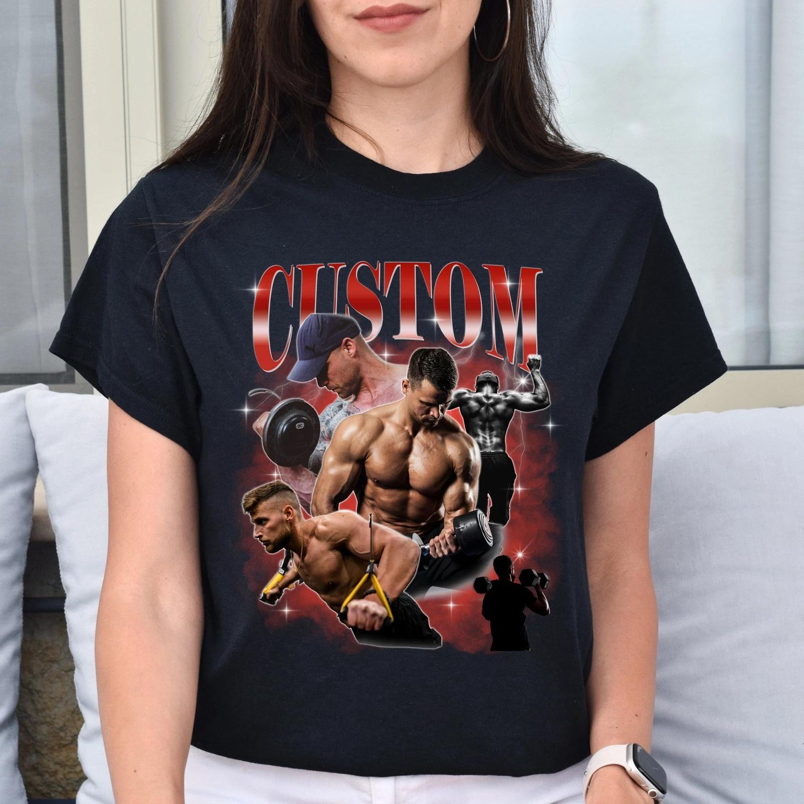 Custom Gym bootleg rap Unisex T-Shirt Your pictures vintage style weightlift tee S