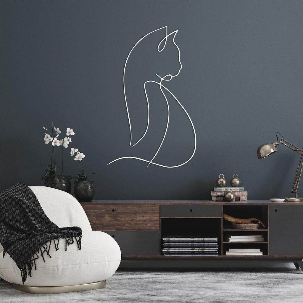 Metal Line Cat Silhouette Wall Art - Modern Minimalist Iron Decor