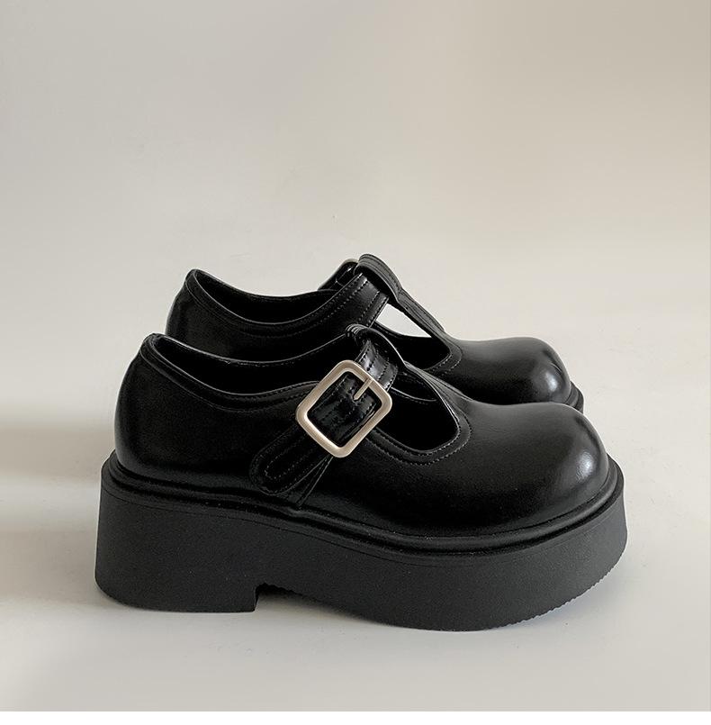 

Юг на юге французская платформа толстый каблук маленькие кожаные туфли женские новинка весна-осень 2025 ретро с юбкой Мэри Джейн одинарные туфли 40 чёрный