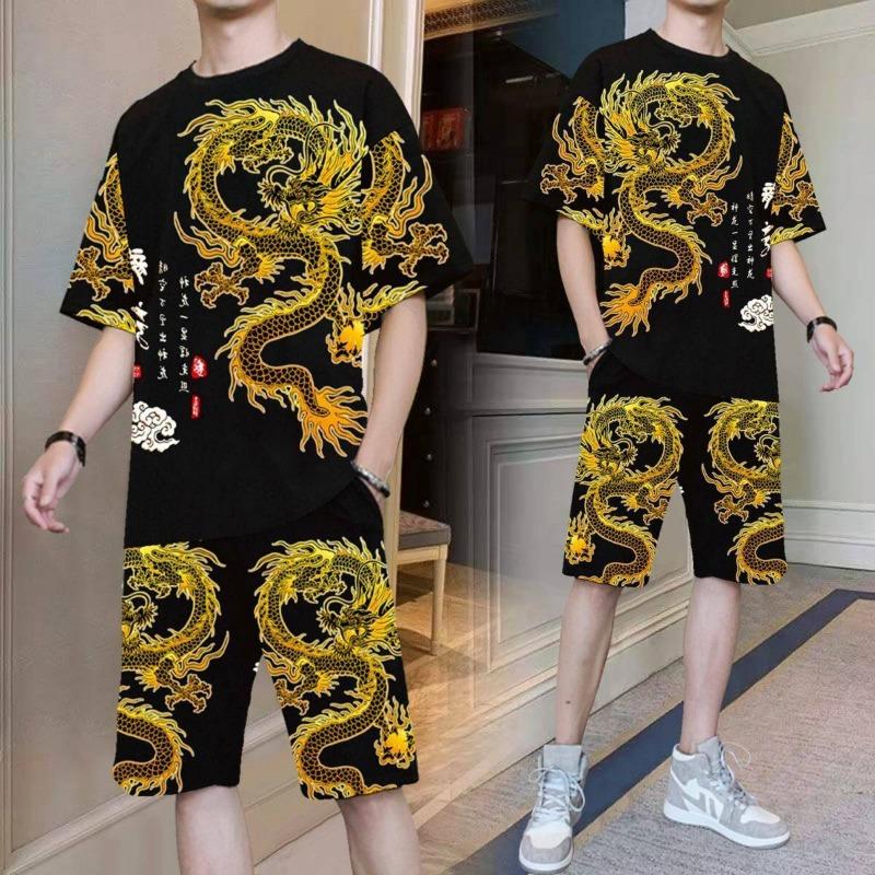 

Men s casual sports suit loose plus size summer fashion short sleeved slim fit fashion two-piece set popular 5XL