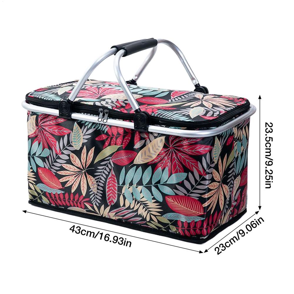 

Grocery Baskets With Handles Folding Picnic Basket Shopping Bags 30L Reusable Tote Cooler Bag For Outdoor Fishing Road Trip Food червоний