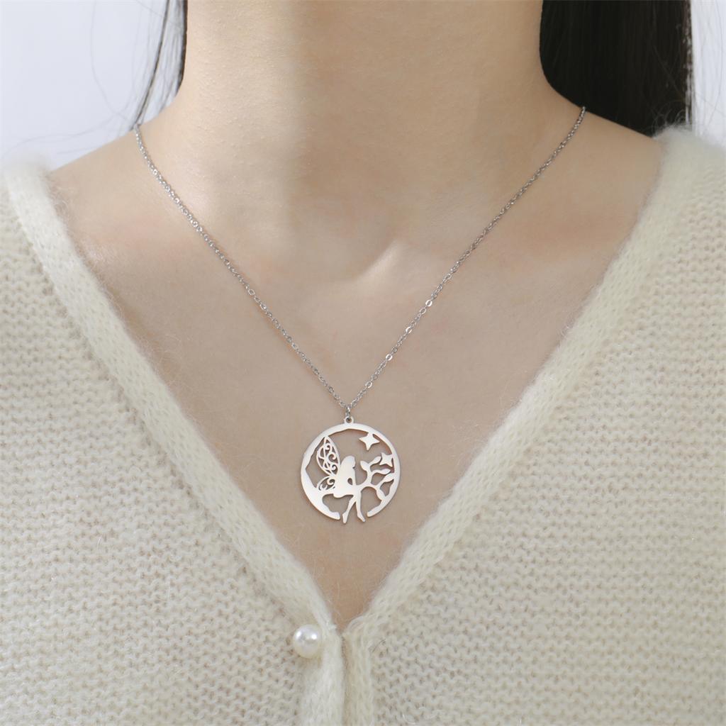  Elegant Flower Fairy Necklaces Stainless Steel Fashion Charm Forest Elf Pendant Chain for Women Lady Party Jewelry Gifts