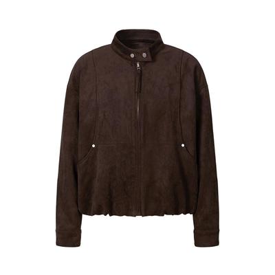 Anna Co Women's Retro Faux Suede Stand-Collar Jacket
