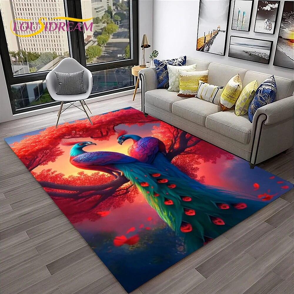 Dream Exquisite Peacock Bird Animal Koberec pro domácí obývací pokoj Ložnice Pohovka Rohožka Dekor, Koberec pro děti Neklouzavá podložka