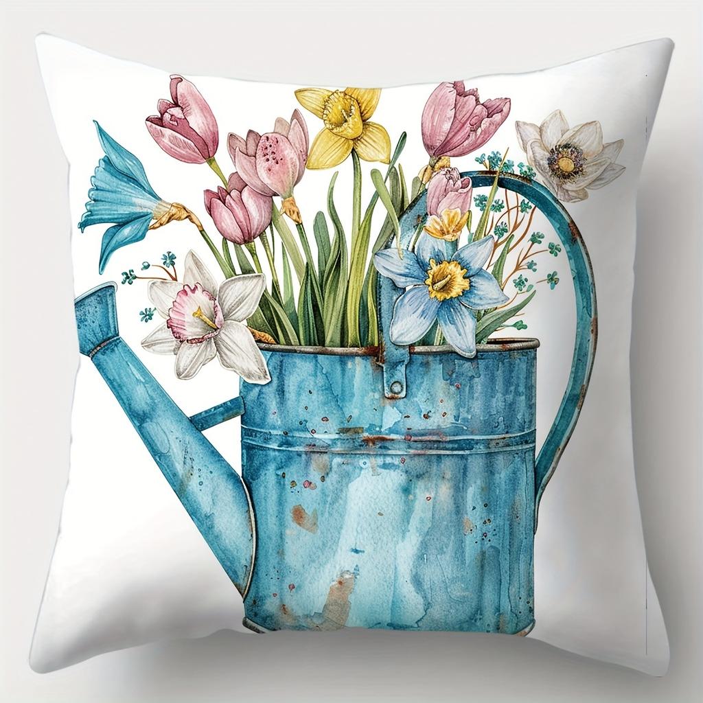 Floral Watering Can Birdhouse Bicycle Fence Pillows Polyester pillowcase, sofa decorative cushion cov Headboard Pillow