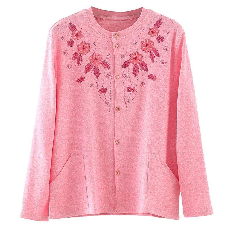 

Хлопковый кардиган на пуговицах для женщин среднего и пожилого возраста, с длинными рукавами, открытой вязки, базовая рубашка, плотный и прочный XL розовый