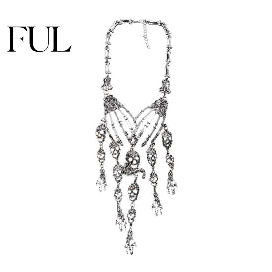 Rock Music Festival Necklace Skeleton Hand Skull Necklace, Gothic Choker Vintage Unique Charm Jewelry Punk for Women Halloween Outfit, Goth-Themed