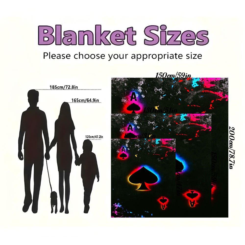 "Neon Spade Playing Card Art Print"Blanket Flannel Throw Blanket for Sofa, Bed, Travel, Camping, Office