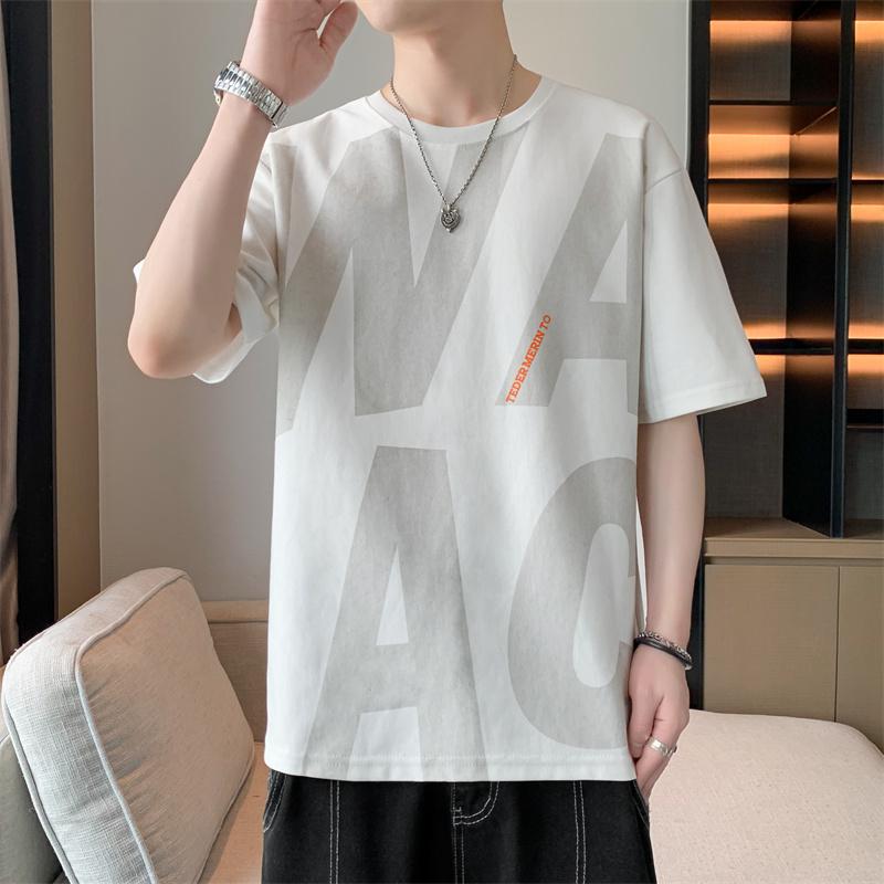 New Summer Fine Steel Stamp Round Neck T-shirt Men's Retro Street Loose Versatile Short Sleeves