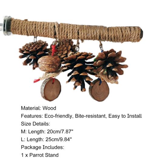 Parrot Stand Chewing Pine Balls Grinding Paw Natural Wood Hemp Rope Weaving Perch Stand Bird Climbing Toy