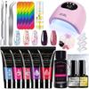 5 Color Gel Nail Polish Kit with Extender Gel, Cuticle Oil, LED Lamp, Cartoon Charms, Nail Tips, Tweezers Set
