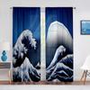 Oriental Culture Hand Drawn Style Japanese Motifs Illustration Wave Tulle Curtains for Living Room Bedroom Sheer Curtain Kitchen