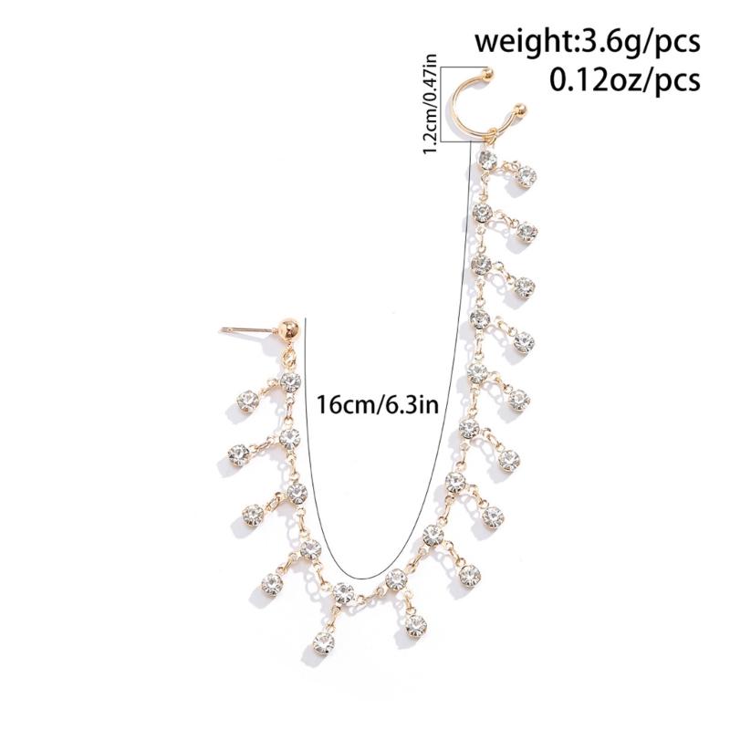 Elegant Rhinestones Fringe Chain Ear Stud Nose Clip Elegant Fake Nose Clip Jewelry Punk Earrings Chain for Women Girl